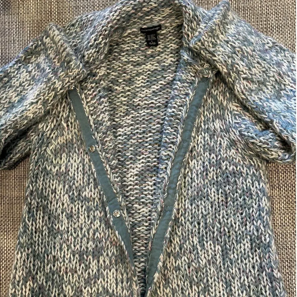 ANTHROPOLOGIE Wool Mohair Chunky Knit Oversized Collared Cardigan Sweater L